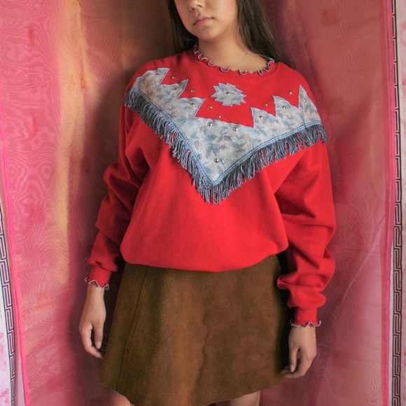 Vintage western tassel handmade sweatshirt pullover - Picture 2 of 4